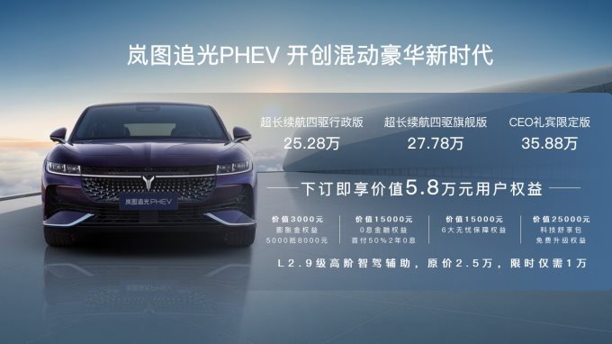 262km超长纯电续航 岚图追光PHEV 25.28万元起上市